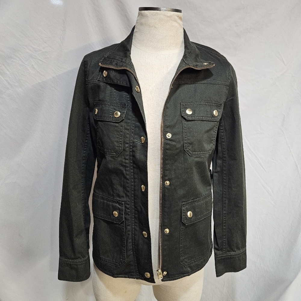 J Crew Downtown Field Jacket Womens XS Waxed Cotton Military Style Green NWT$148
